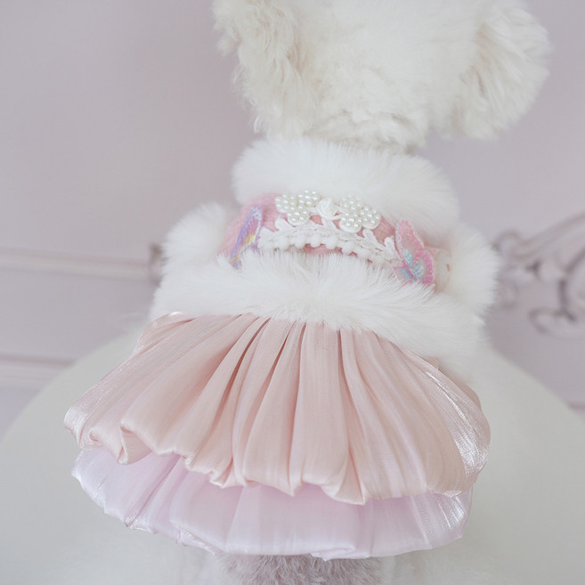 웨이비데이즈 반려동물 겨울 나비 동양풍 명절 펫 드레스, 핑크, 1개