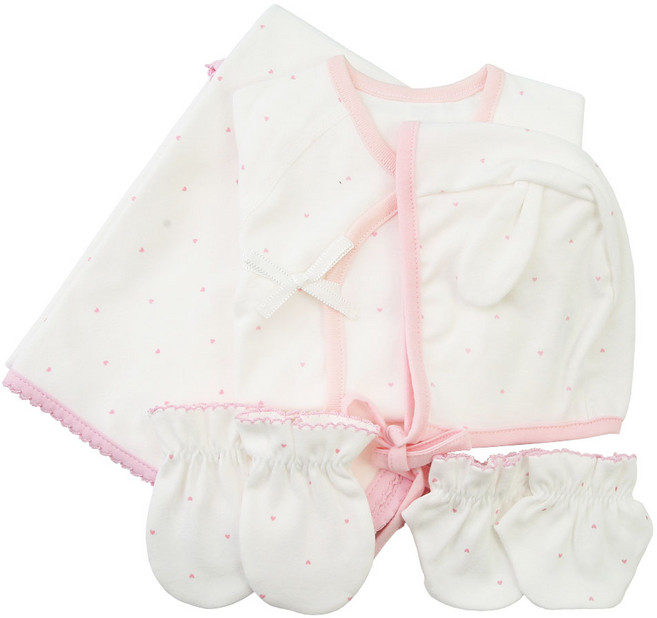 베이비베어 유아용 하트 배냇저고리 + 손싸개 + 발싸개 + 속싸개 + 신생아모자 5종 세트