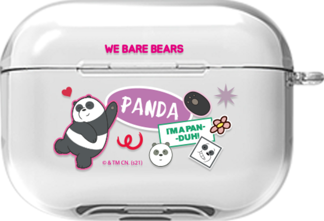 코쿼드 위 베어 베어스 빅 스티커 에어팟 프로 투명 하드케이스, 빅 스티커 판다