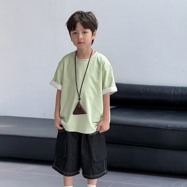 스타빈 아동용 루즈핏 자수 반팔 티셔츠