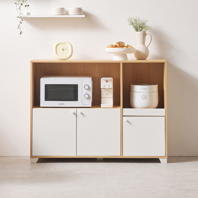 서울소호 LPM 1200 비스트로 주방수납 홈바 선반 렌지대 방문설치, 오크화이트, 2단