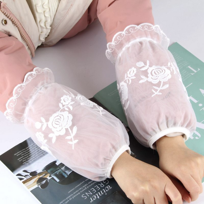 썬데이 예쁜 미술용 레이스 팔토시 2p, 빅플라워 화이트