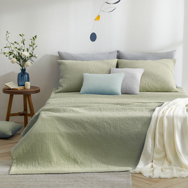 보몽드 국내제작 고온에 삶은 사계절 피그먼트 60수 아사 100% 순면 줄누비 스프레드 이불 겸 패드, 그린