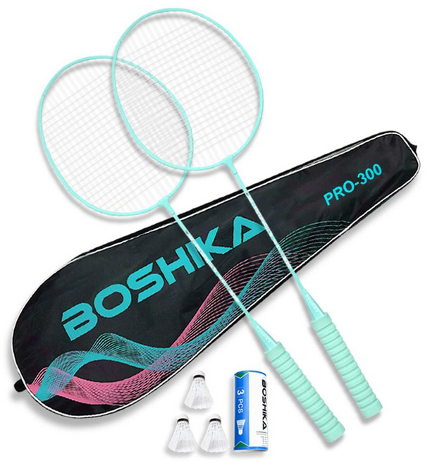 BOSHIKA 搏仕卡 BAEGOT International PRO300 羽球拍 2支 + 羽毛球 3顆 + 球拍袋 套組, 1組, PRO300(薄荷綠)