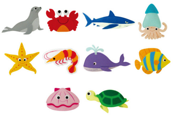 청양토이 펠트 찍찍이 교육자료 바다생물 모형 10종 세트, 혼합색상, 1개