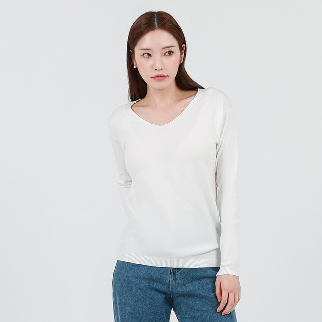 엘쏘 여성용 데일리 부드러운 모달 브이넥 긴팔 니트 티셔츠