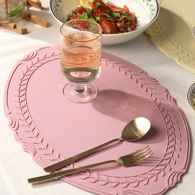 시라쿠스 로렐 실리콘 논슬립 테이블 식탁매트 4p, 핑크, 43cm, 4개