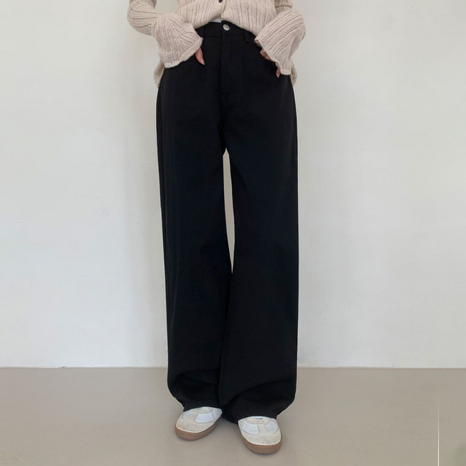 플랜데이 여성용 숏/미디움/롱 기장 로타 밴딩 베이직 코튼 와이드 팬츠