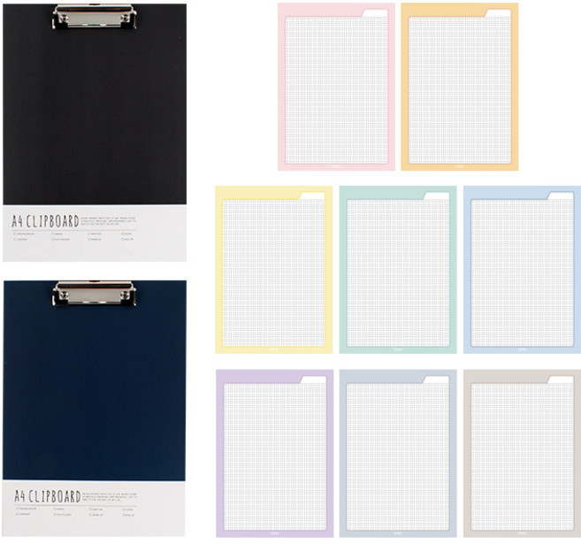 톡톡팬시 심플 클립보드 2종 + 레인보우 노트패드 B5 2종 세트, 그레이, 네이비(클립보드), 랜덤발송(노트패드), 1세트