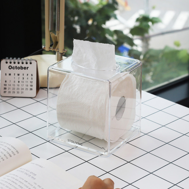 스토리빙 아크릴 정사각 두루마리 휴지 케이스, 투명, 1개