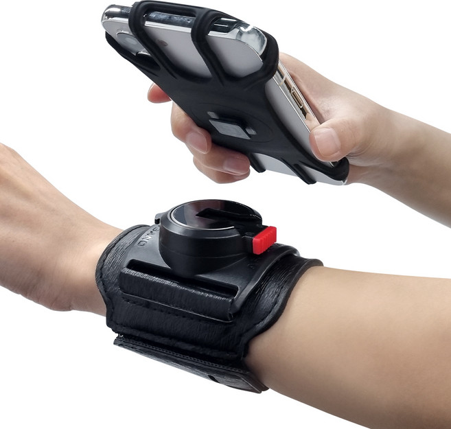 엑씨 차량용 자전거 호환 손목 암 밴드 원터치 휴대폰 손목밴드형 수동 거치대, 블랙, 1개