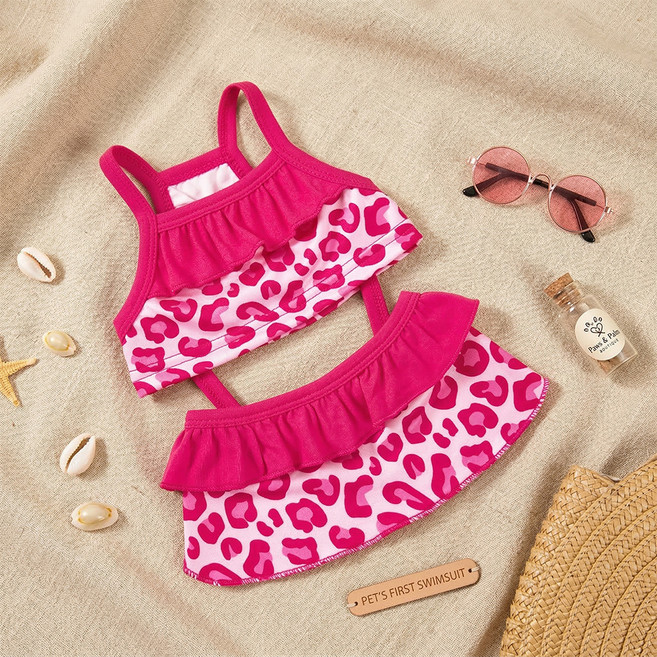 웨이비데이즈 반려동물 호피 패턴 비키니 수영복 W265-0163PM, 핑크, 1개