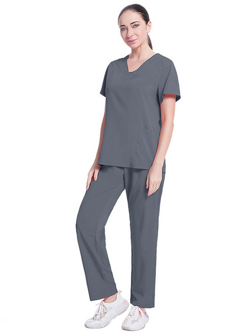 엘쏘 여성용 간호사 유니폼 병원 작업복 V넥 반팔 + 긴바지 세트