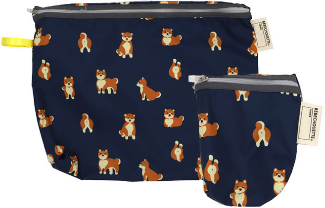 베베슈에뜨 유아용 방수 약 + 기저귀 파우치 세트, 시바견