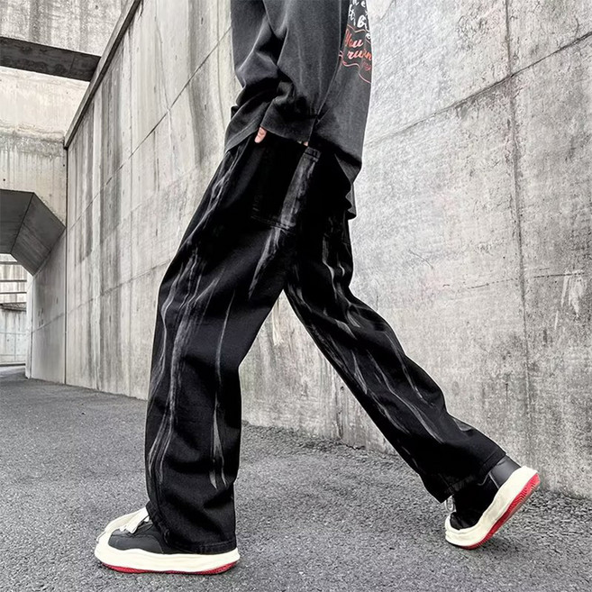 MarketA 男士街頭復古圖案鬆緊帶丹寧長褲 P24FW3 A1774
