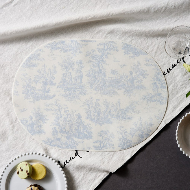 모던하우스 프릴리옹 오벌 실리콘 식탁매트, 1개, 42.5 x 30.5 cm, 페일블루