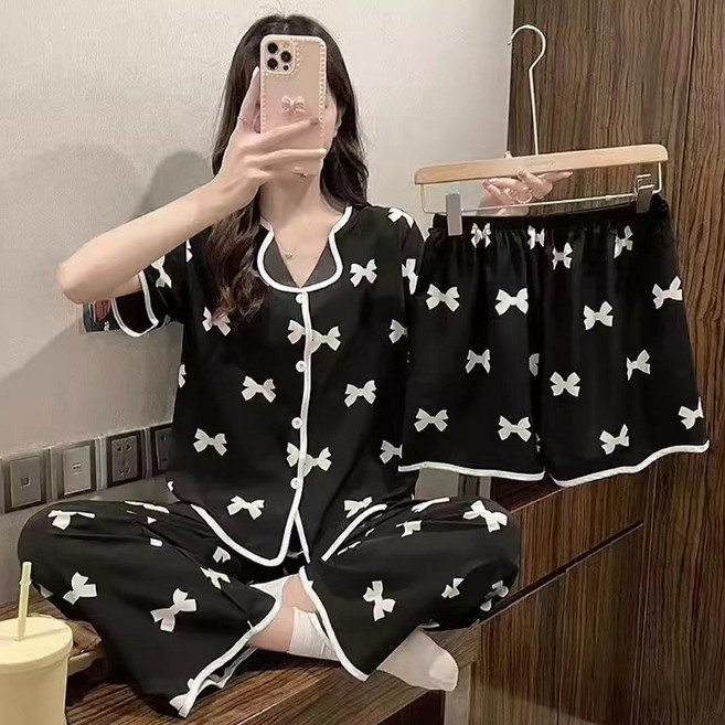 Elsso 女款三件式睡衣家居服短褲長褲上下套裝
