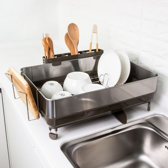 4BNK 연마제 없는 프리미엄 프레임 스텐 식기건조대, 다크그레이, 1개, 1단