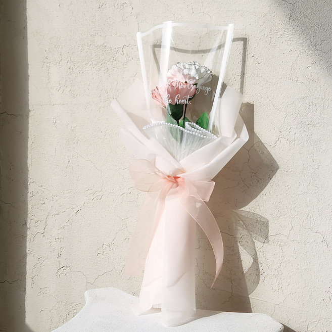 아스파시아 조화 정화 카네이션 모조진주 꽃다발 + 쇼핑백, 핑크(조화), 1개