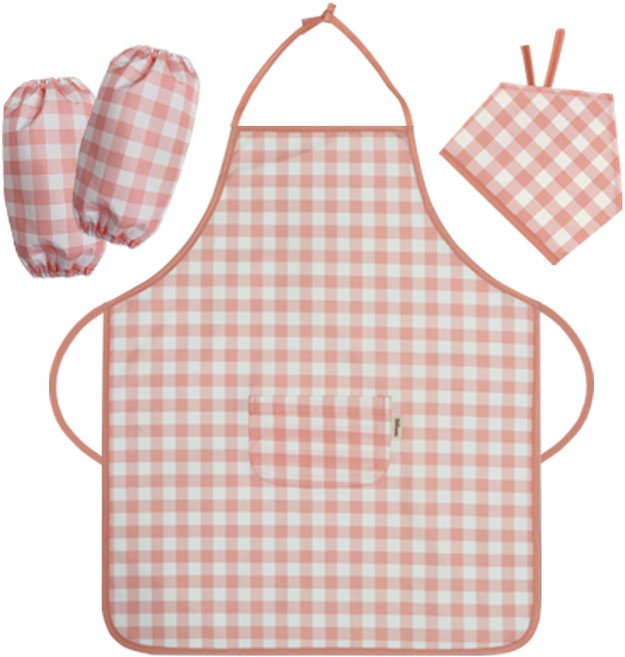 더해피 아동용 목끈형 앞치마 + 두건 + 토시 세트 체크