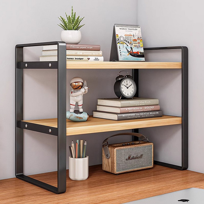 라라공방 데스크 수납 정리 책상 선반, 우드블랙, 2단