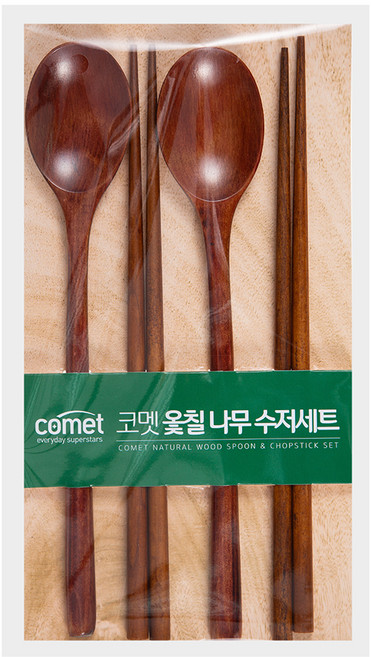 comet 木製餐具組, 筷子 2雙 + 湯匙 2支, 棕色, 1組