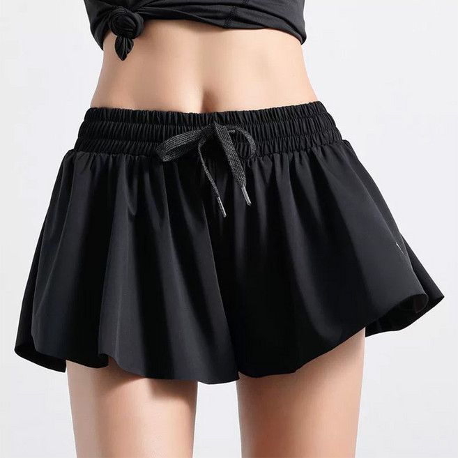 MEICHEL 女款荷葉邊健身跑步雙層熱褲 10488