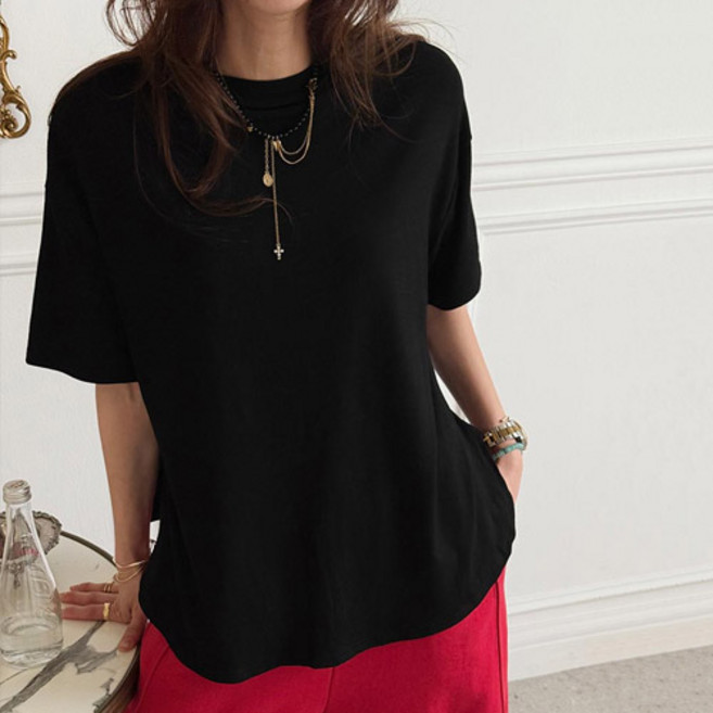 난닝구닷컴 여성용 크켄브 라운드 스판 반팔티