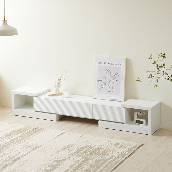 베이지메이트 코니 템바보드 확장형 거실장 2350 방문설치, 화이트