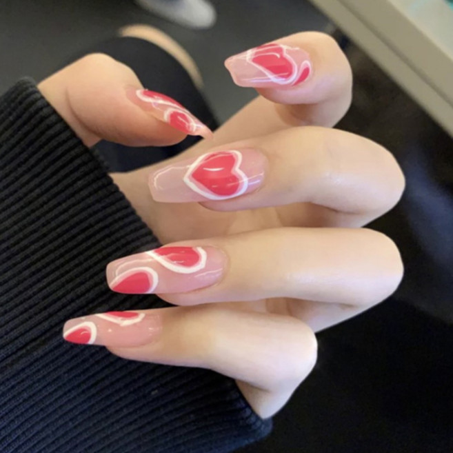 마켓감성 프린트 핑거 네일 아트 네일팁 세트, 4개, no 28