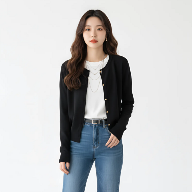 구디프 여성용 클래식 라운드넥 소프트 니트 데일리 가디건