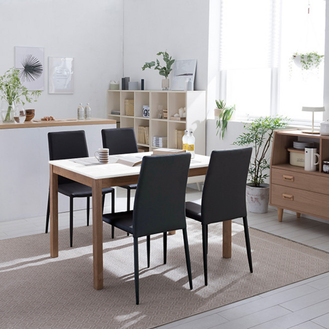 리바트 뉴시나몬 원목 식탁의자세트 4인용 방문설치, 라이트브라운(식탁), 블랙(체어), 일반의자 4