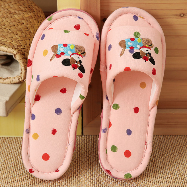 에버하우스 3중 컬러 도트 강아지 캐릭터 미끄럼방지 거실화, 핑크, 1개