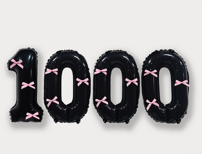 올리브파티 숫자 풍선 + 발레코어 리본 12p 기본 세트, 블랙(숫자풍선1000), 핑크(리본), 1세트