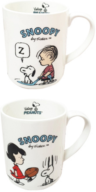피너츠 스누피 빈티지 머그컵, 루시 + 라이너스, 2개