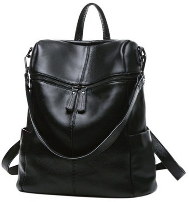 ADDEDIT 女款牛皮後背包, 黑色, 1個