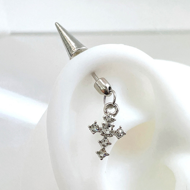 젤루나 여성용 큐빅 십자가 별 헬릭스 피어싱 P-1197