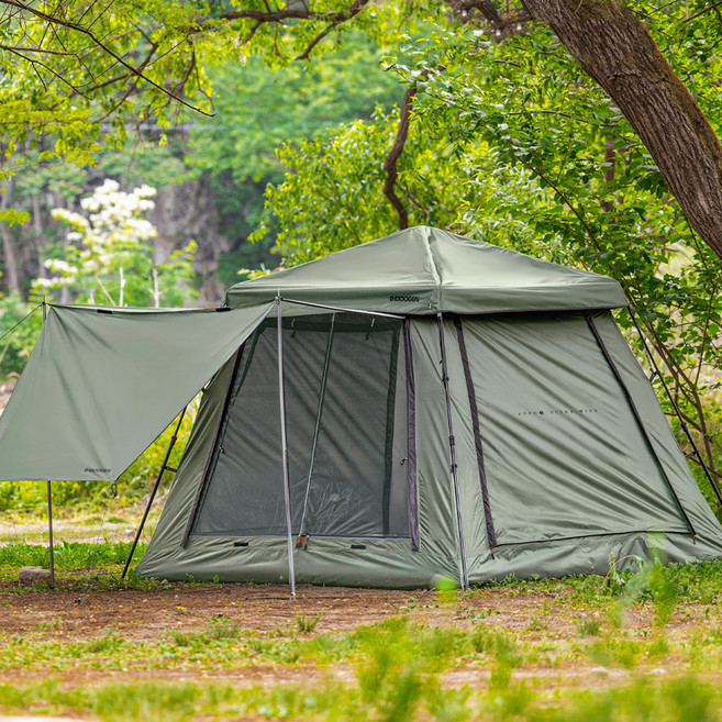 FAST CAMP 自動4 超寬 一鍵自動 露營帳篷, 卡其色, 4人