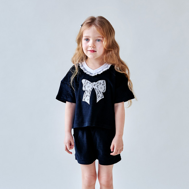 마리앤모리 아동용 레이스 리본 아플리케 상하의 세트