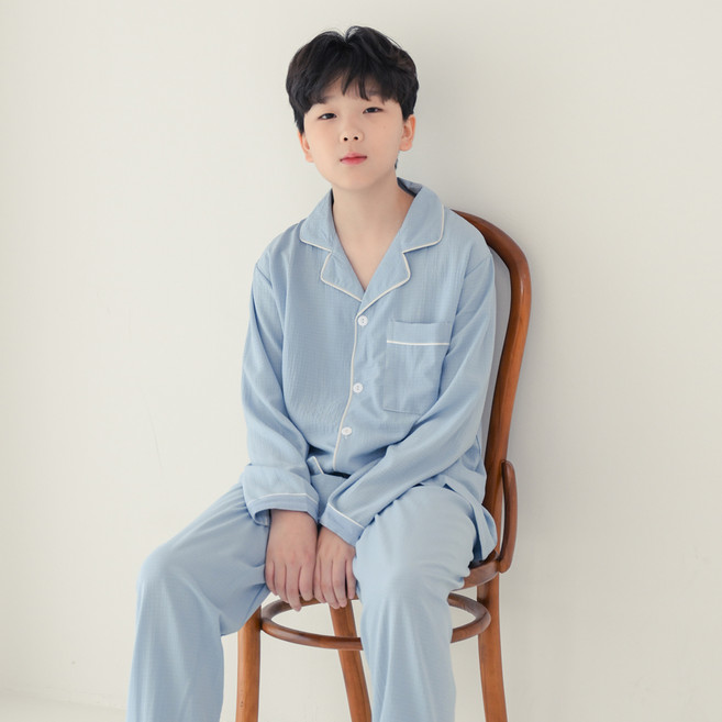 코코드림 주니어용 파스텔 셔츠 카라 긴팔 잠옷 상하의 세트