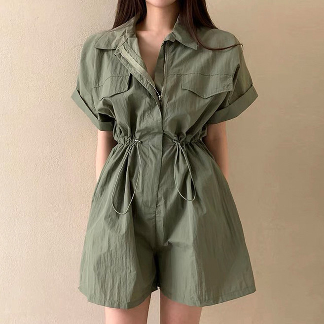 메이첼 캘리 집업 스트링 반팔 점프슈트 10641