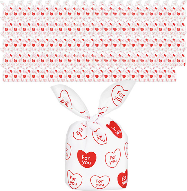 베리구즈 선물포장봉투 구디백 토끼귀 기프트백, 레드하트, 100개