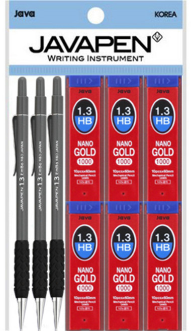 자바펜 엠보샤프 1.3mm 3p + 나노골드 샤프심 1.3mm HB 6p, 다크그레이(엠보샤프), 1세트