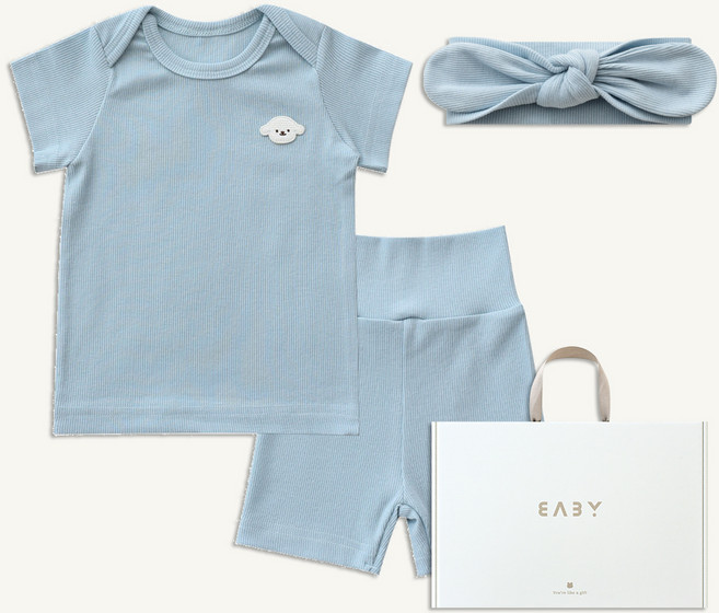 베이비앤아이 여름 골지 모달 실내복 + 리본 헤어밴드 + 쇼핑백 세트