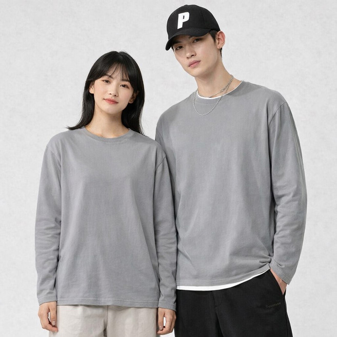 언헤브 남녀공용 솔리드 긴팔 티셔츠