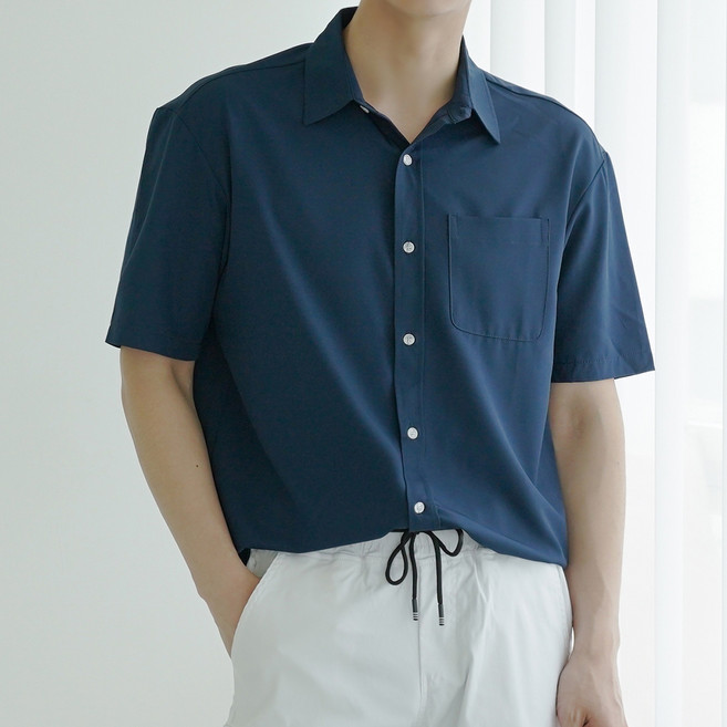 男士夏季彈性半寬版短袖襯衫