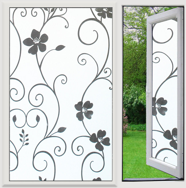 언헤브 다용도 유리창 필름 시트지, 11블랙플라워, 30 x 300 cm