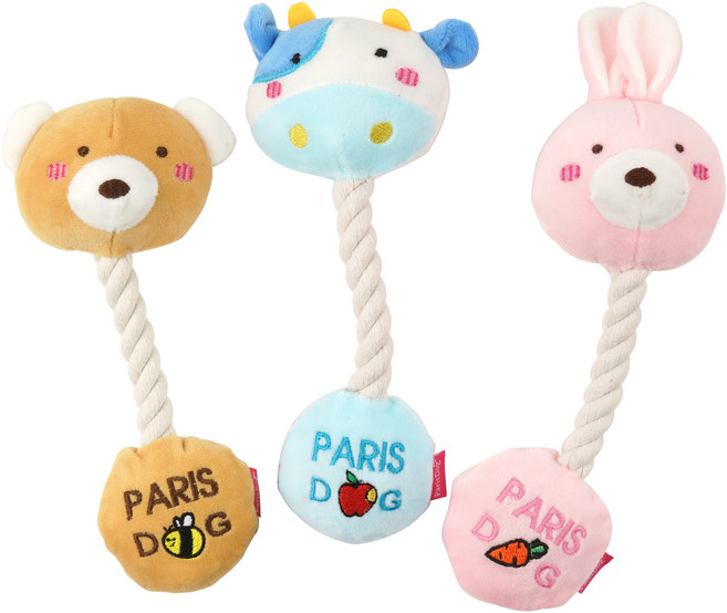 패리스독 강아지 세친구 로프토이 3종 세트, 곰 + 토끼 + 젖소, 1세트