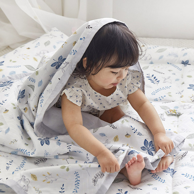 쉬즈홈 국내제조 인견 유아 여름이불 + 베개커버 + 베개솜 세트, 애니 블루