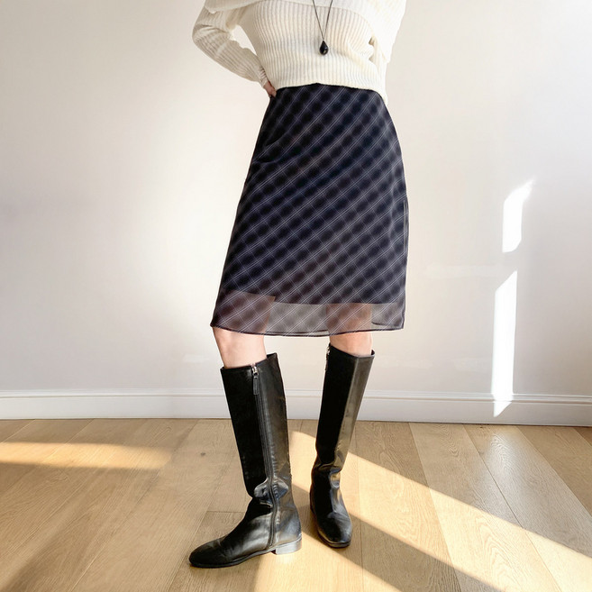 린다샵 다기렌 체크 시스루 A라인 미디 스커트 cpsk7683k61